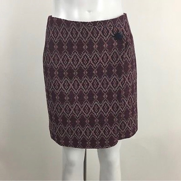 LOFT Size 00 Diamond Print Faux Wrap Skirt New - Picture 1 of 4